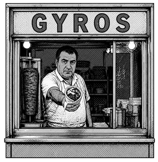 Hladové okno s gyrosem